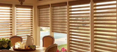 Wood blinds in a sunroom
