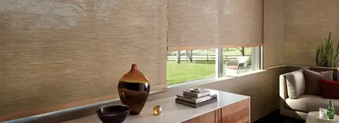 Natural woven wood shades in a bright room