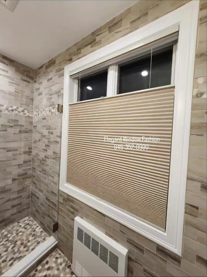 Top-down cellular shade, bathroom by Elegant Window Fashion