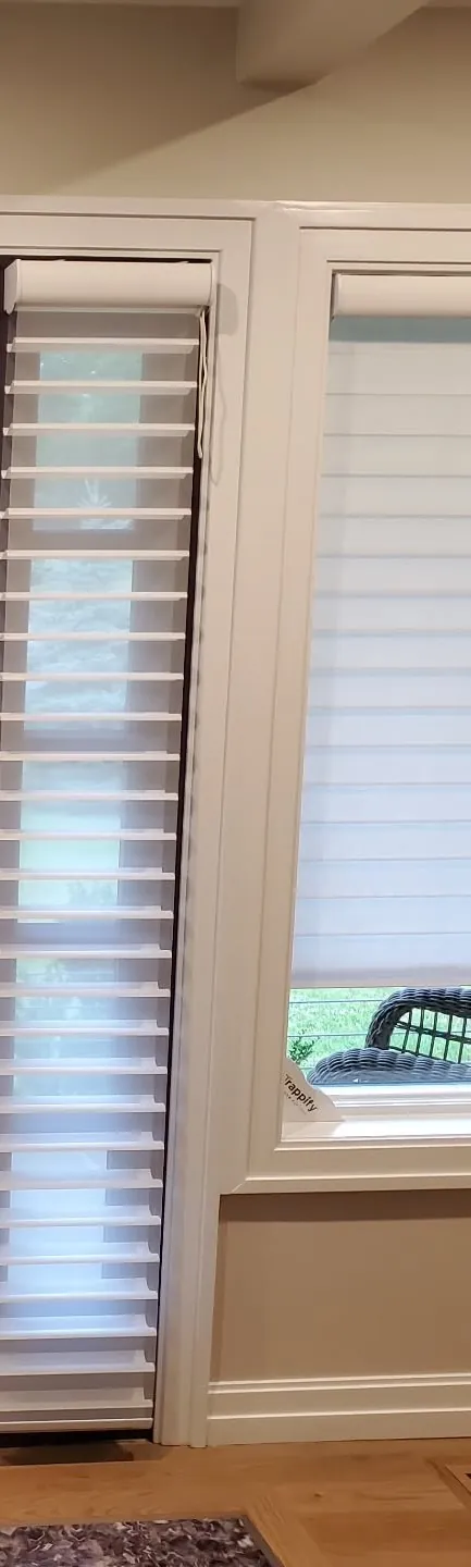 Sheer shades on a sidelight by Elegant Window Fashion