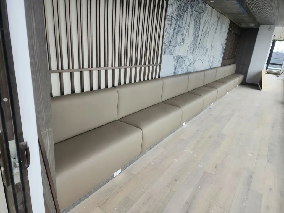 Upholstered banquette by Elegant Window Fashion